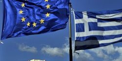 Drapeaux Europe + Grèce - Photo AFP